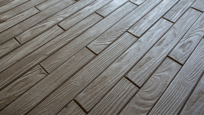 Wood plank style interior concrete floor