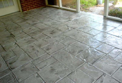 Indoor concrete patio made from stamped concrete in Indiana.