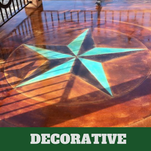 This is a picture of a decorative concrete floor with a blue star detail.
