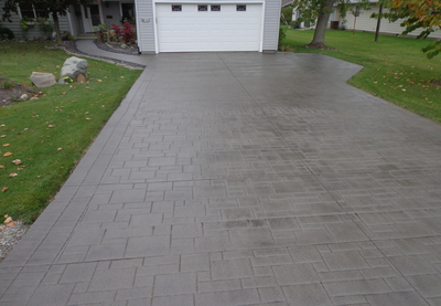 Stamped concrete stained driveway in Elkhart.